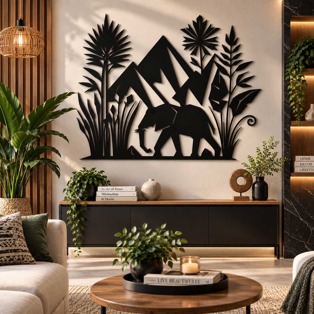 Black Elephant Mountain Wall Decor – Modern MDF Nature Wall Art for Living Room, Bedroom & Office