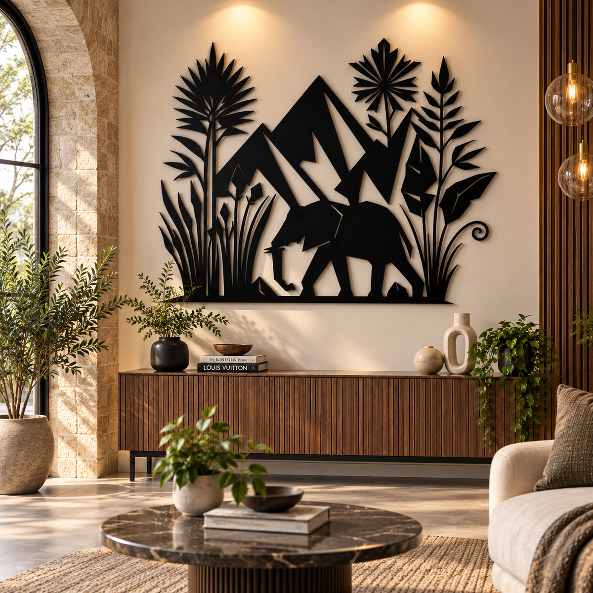 Black Elephant Mountain Wall Decor – Modern MDF Nature Wall Art for Living Room, Bedroom & Office