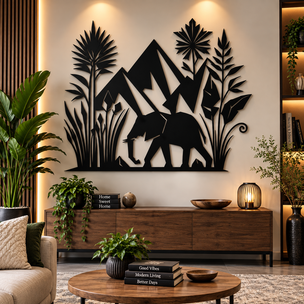 Black Elephant Mountain Wall Decor – Modern MDF Nature Wall Art for Living Room, Bedroom & Office