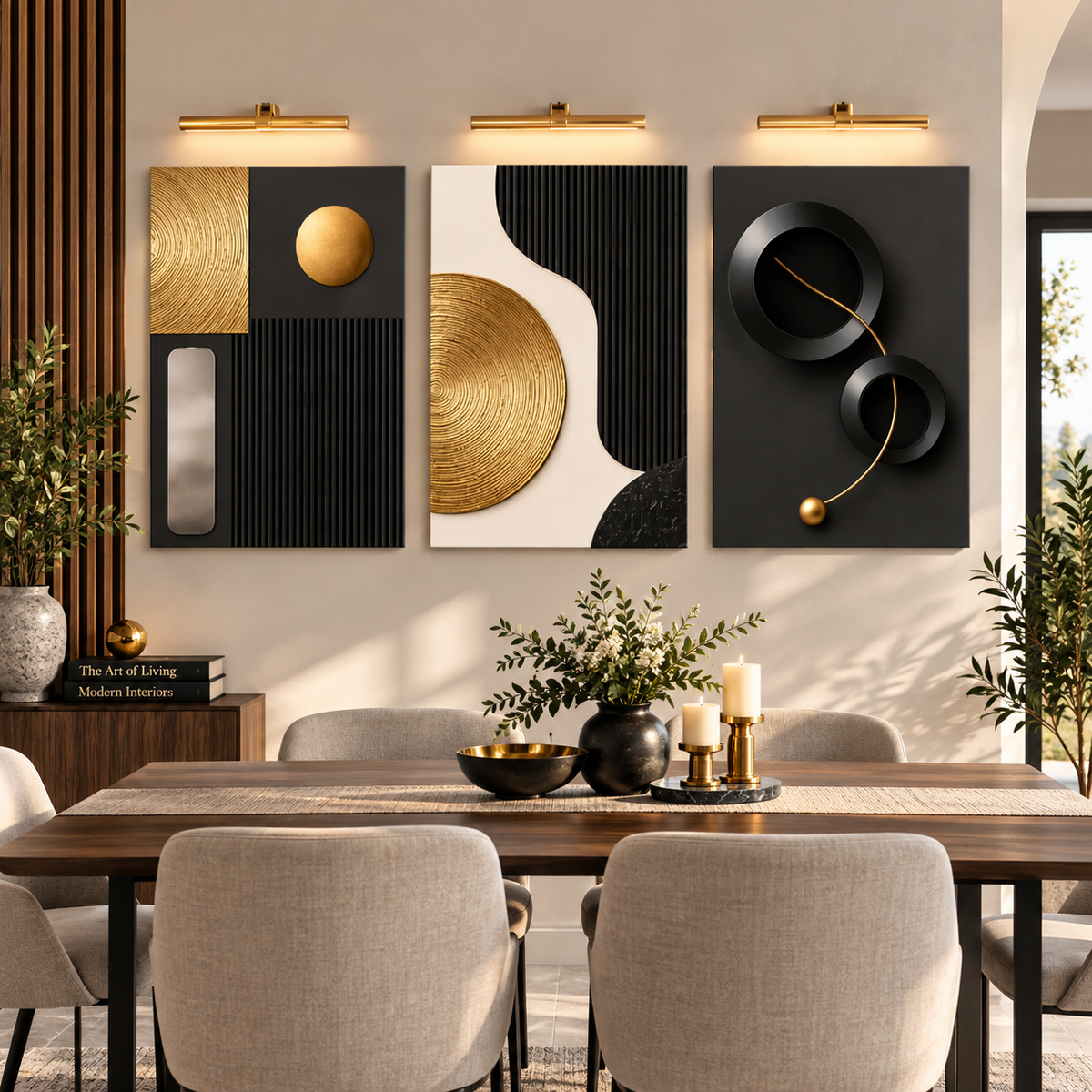 3 Piece Black & Gold Abstract Wall Art Set – Modern Geometric Decor for Home, Office & Living Room