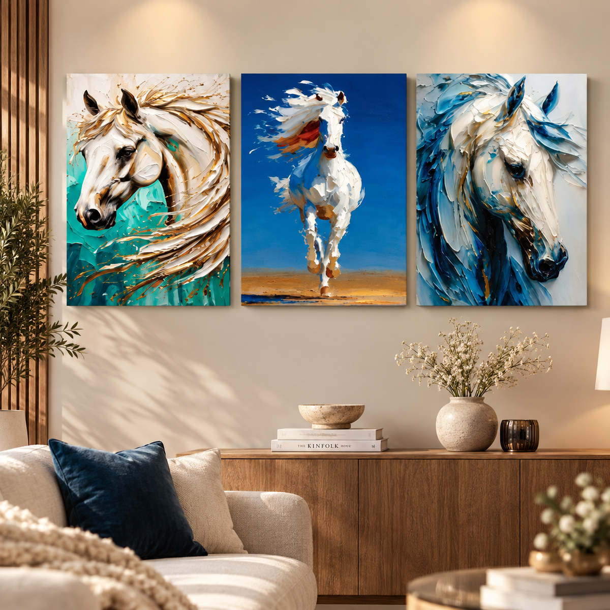 Horse Wall Art Set of 3 – 8 x 11 Inch Modern Equine Art for Home & Office Decor