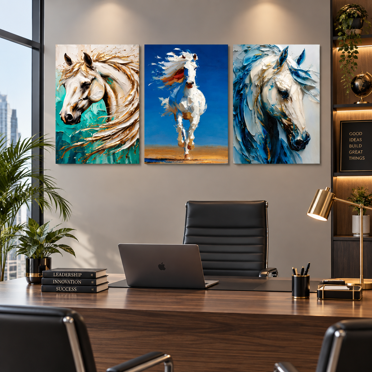 Horse Wall Art Set of 3 – 8 x 11 Inch Modern Equine Art for Home & Office Decor